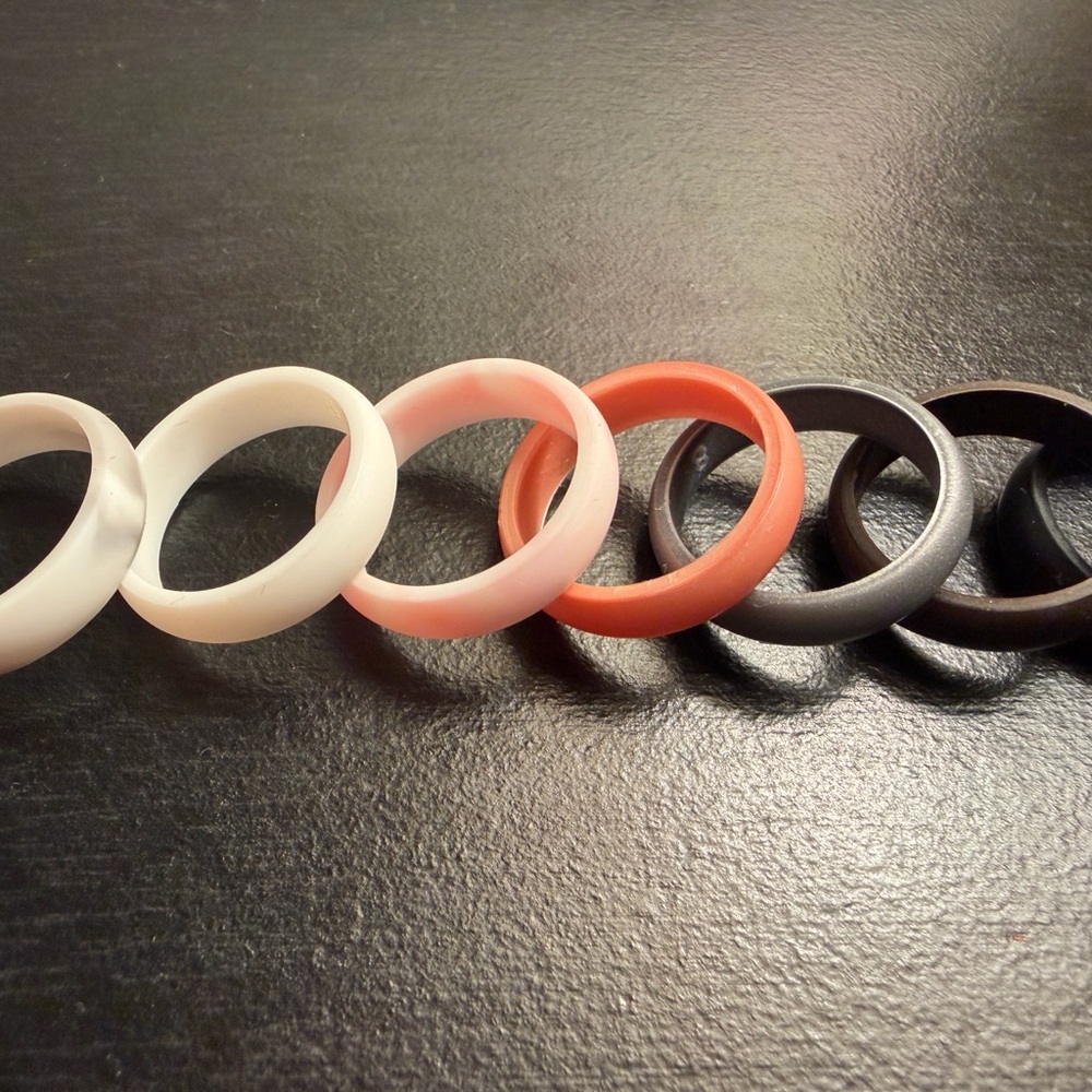 Multi-Color Silicone Ring Set — White, Pink, Coral, Gray, Black
